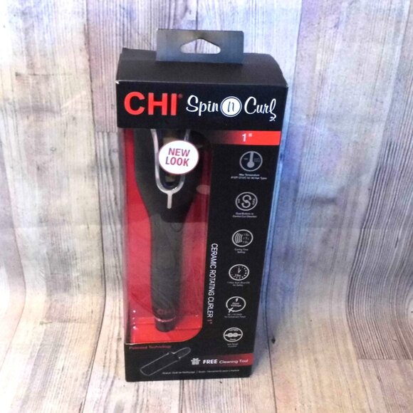 CHI Spin N Curl 1" Barrel Black Ceramic Rotating Curling Iron - Picture 1 of 9